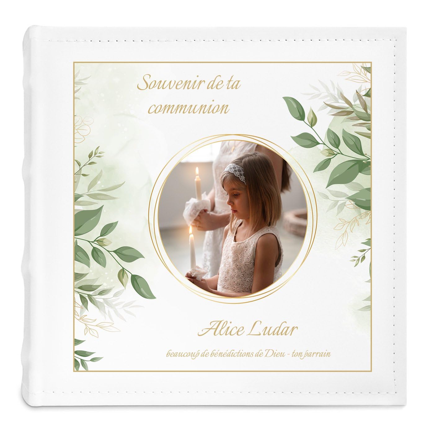 Maverton Album photo à pochettes, Album Photo à personnaliser en cuir blanc, Cadeau pour la Première Communion, Livre photo imprimé pour un enfant - communion privée