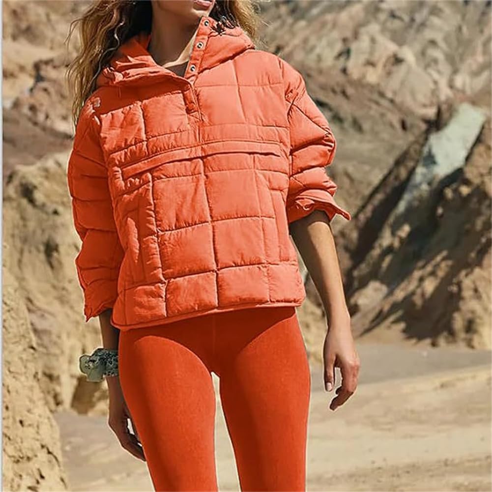 Doudoune matelassée légère pour femme - Pull d'hiver chaud surdimensionné à manches longues avec poches