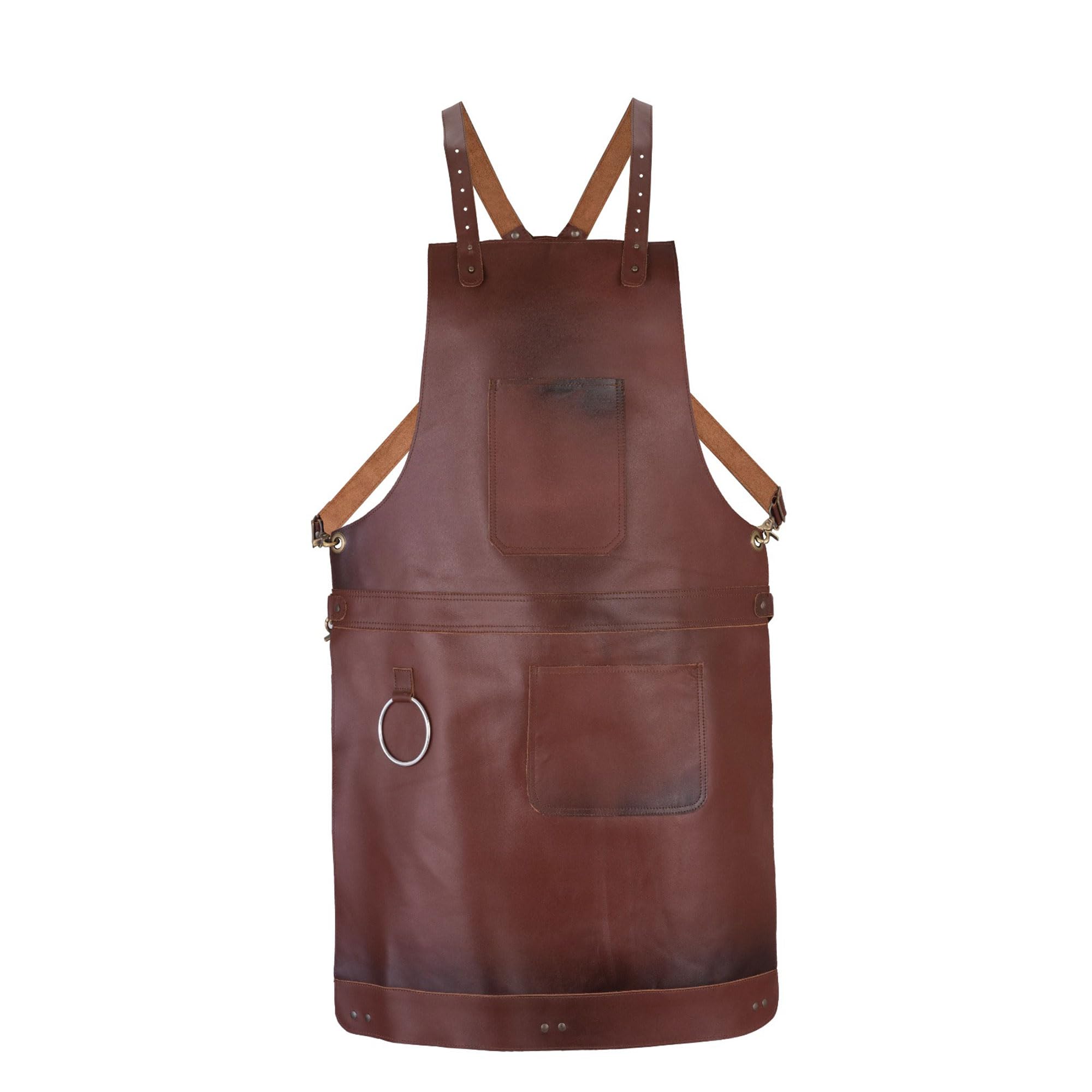 Leathershire Tan Brown Tan Real Leather Apron Butcher Cook Bbq Cooking Grilling Blacksmith Apron - Apron For Dad