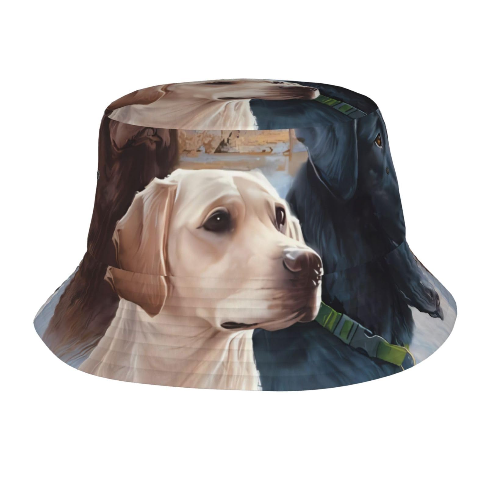 POEZJZW Labrador Dogs Printing Bucket Hat, Men's and Women's Uv Sun Hat, Wide-Brimmed Outdoor for Beach Hiking Fishing Black
