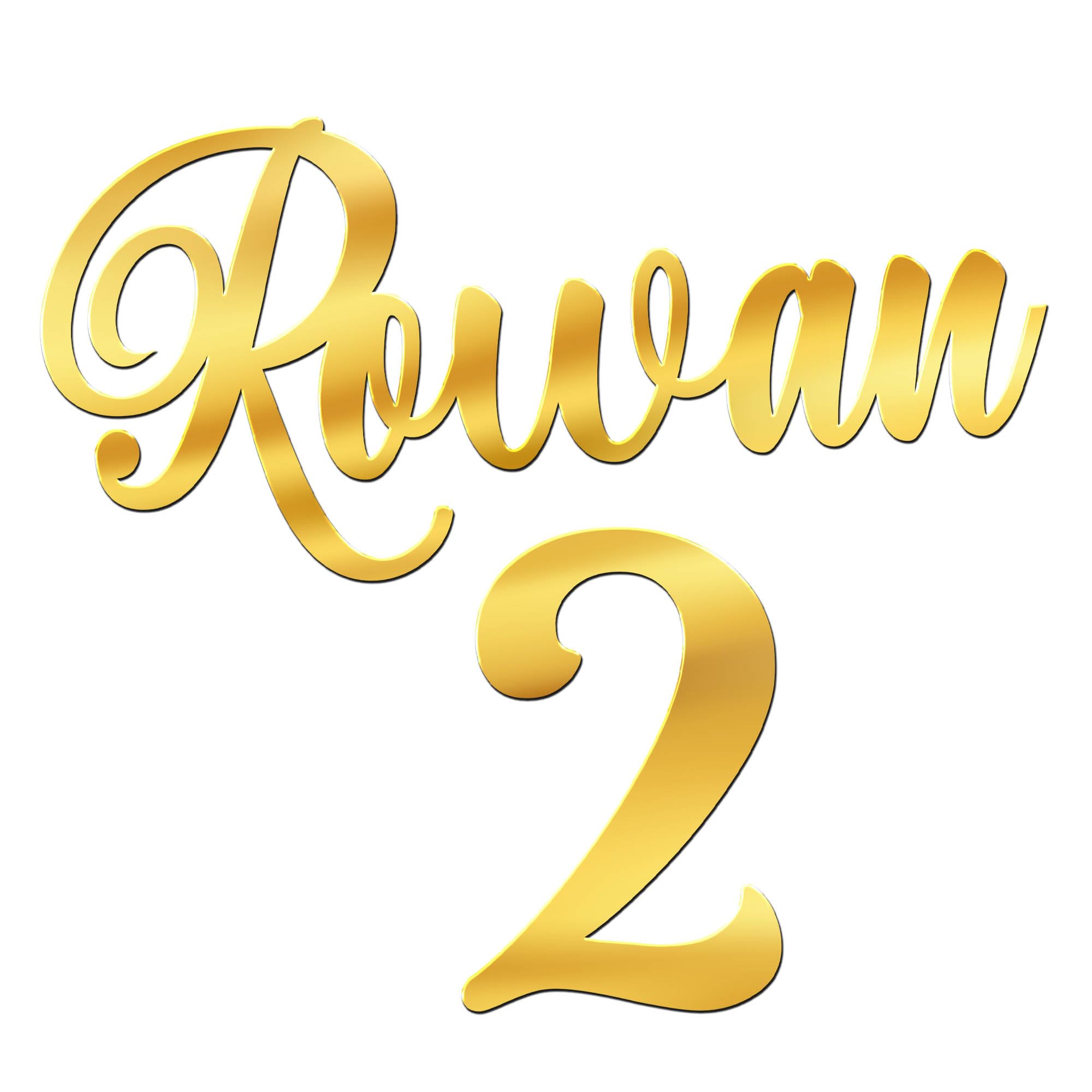 World of Sparkles | "Rowan 2" Personalized Name & Number Celebration Cake Name Charm Acrylic 3mm Thick and Classy - 3" 4" 5" 6" (Iridescent) 6inch
