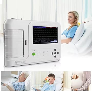 ECG/EKG Machine Portable 12 Leads Monitor 7 inch LCD Touch Screen Digital 6 Channel Electrocardiograph - Ideal for Medical Professionals