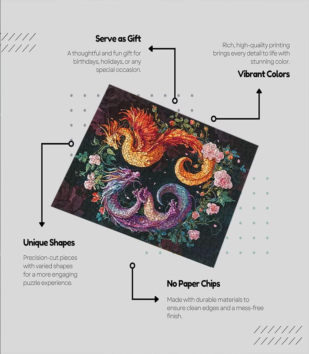 Puzzle 3000 elementów, kwiaty podwójny smok puzzle dla dorosłych 3000, niemożliwe klasyczne układanki, drewniane układanki, gra rodzinna, do gry edukacyjnej wyzwanie zabawki, dekoracja ścienna prezent