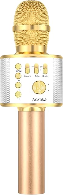 Karaoke Microphone Adults, Ankuka Handheld Bluetooth Karaoke Player Speaker, Compatible with iPhone Android Smartphone, Portable Mic for Home KTV/Outdoor Party/Music Playing/Kids Singing, Gold
