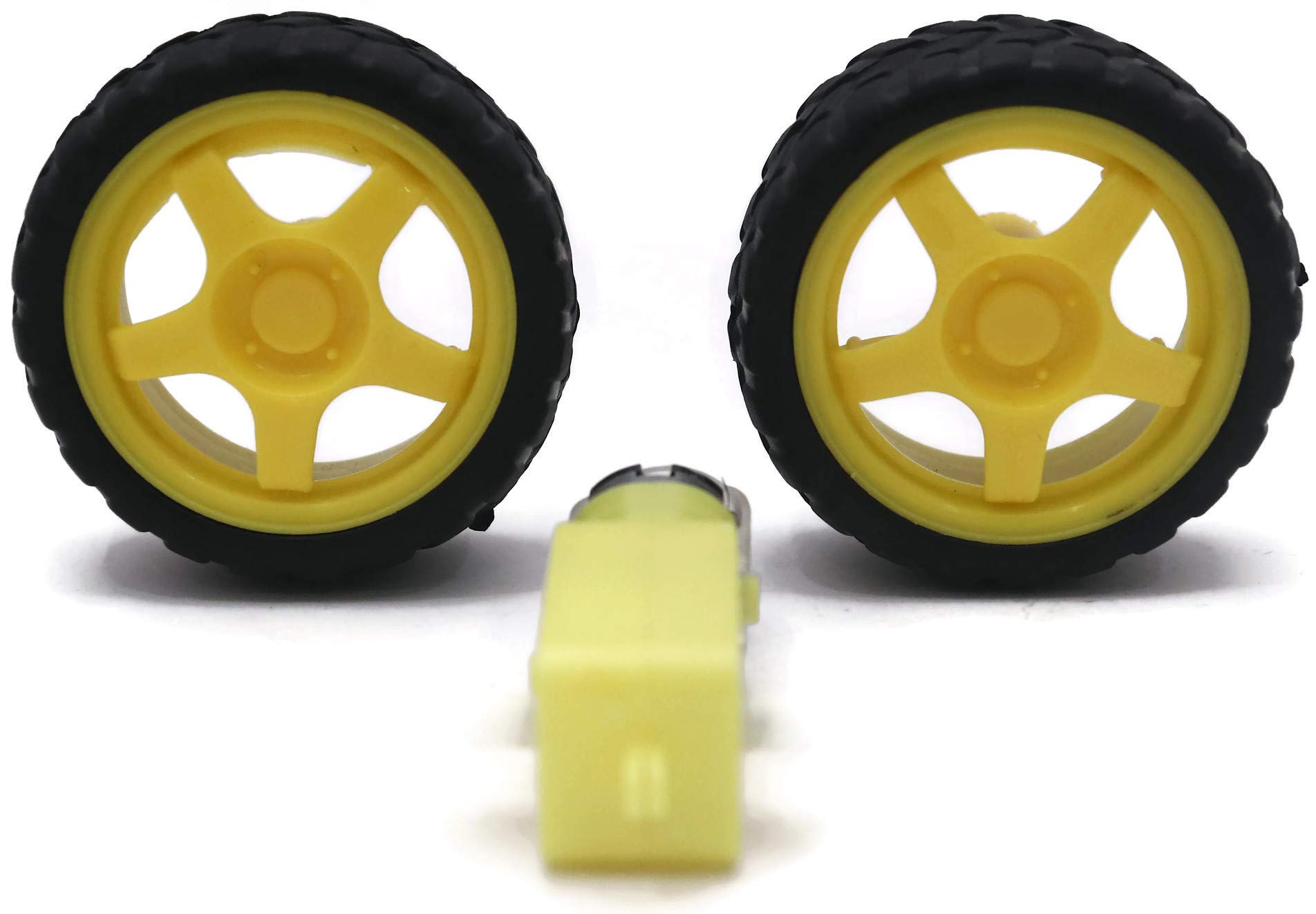 DC Electric Motor 3-6V Dual Shaft Geared TT Magnetic Gearbox Engine with Toy Car Tire Wheel, Mini Smart RC Car Robot (2 WHEEL + 1 GEAR MOTOR)