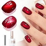 Double Rhythm Jelly Glass Cat Eye Gel Polish with Magnet 15ML Holographic Glitter Shimmer Translucent Sheer Color Magnetic Nail Polish Salon DIY at Home (Red-MC1116)