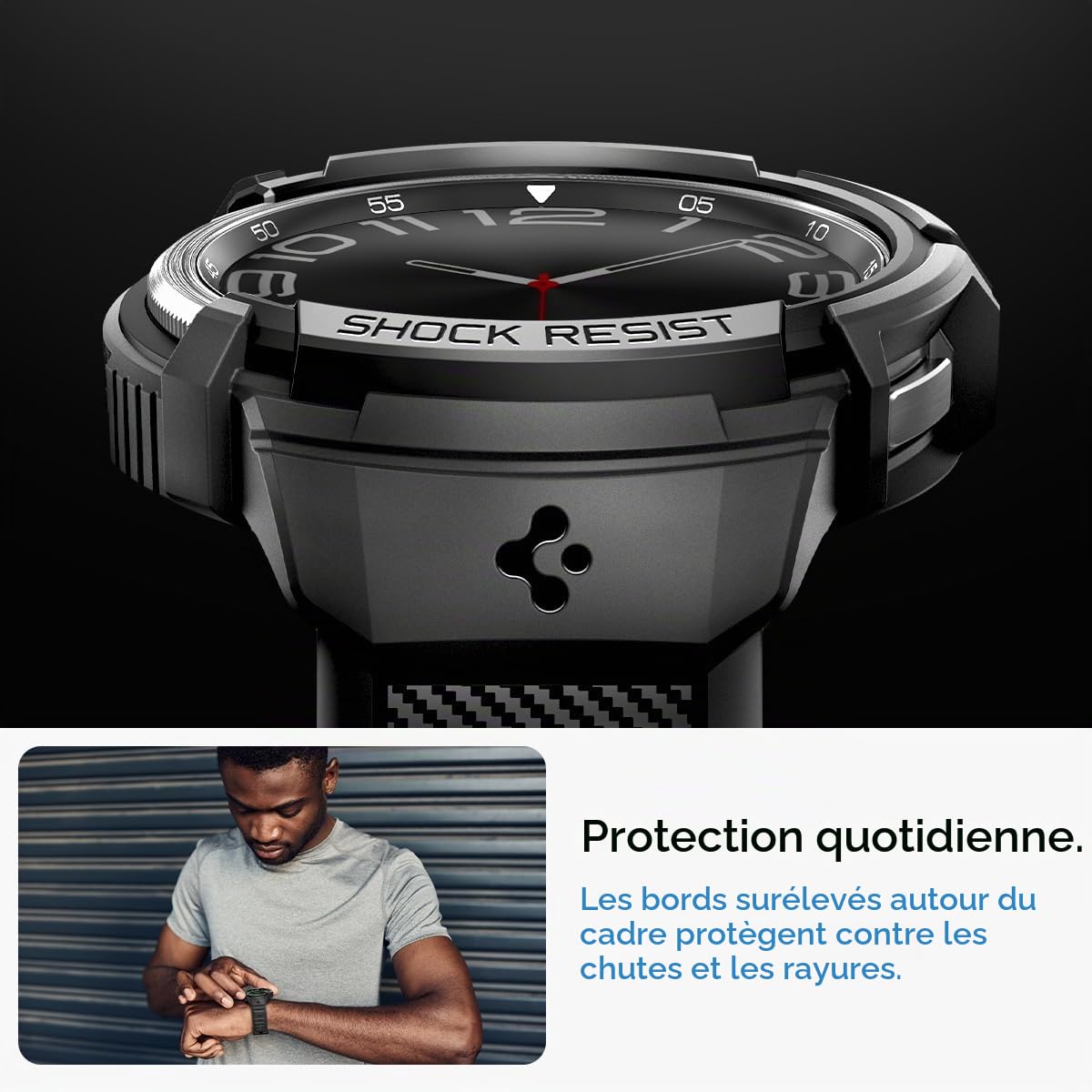 Spigen Rugged Armor Pro Coque de protection en TPU avec bracelet pour Samsung Galaxy Watch 6 Classic 47 mm