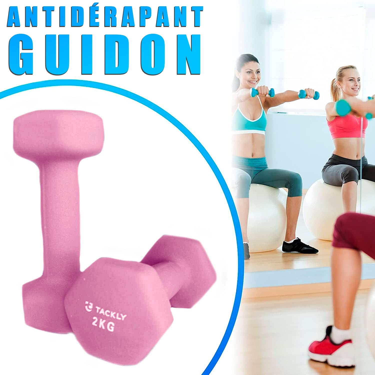 Lot De 2 Haltères 1kg KG PHYSIO – Néoprène – Technologie Anti-roulis – Neuf