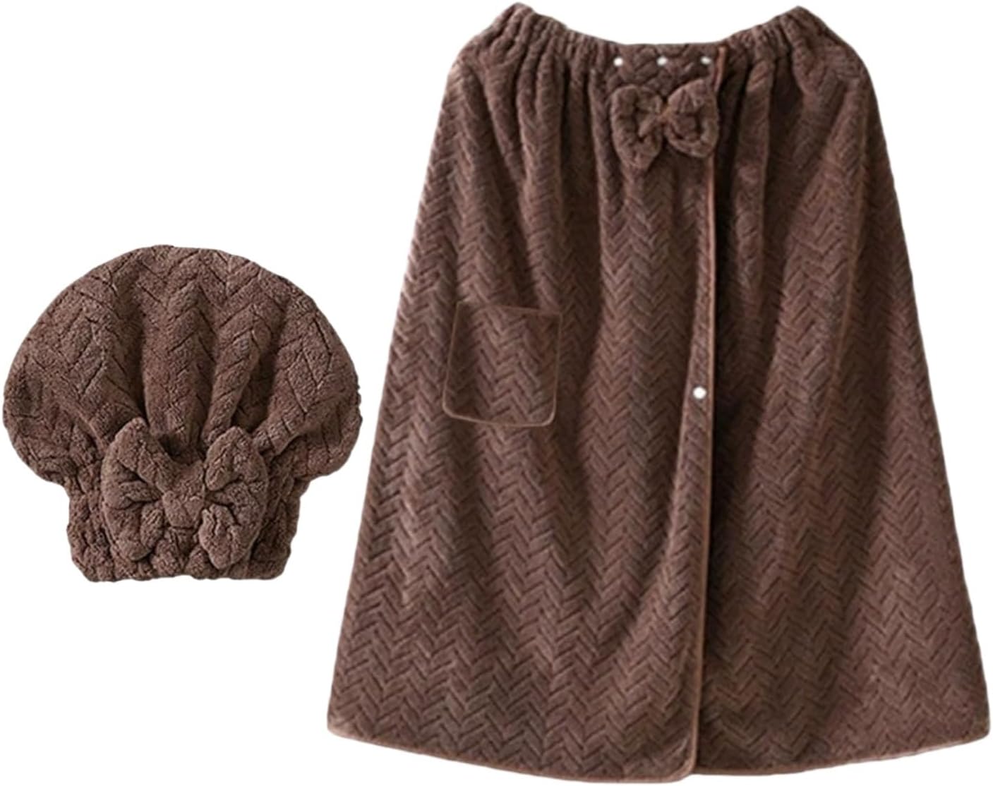 Plus-Size Adjustable Bath Skirt & Quick-Dry Cap Set, Fast Absorption Coral Fleece Towel Wrap with Bow & Non-Slip Closure, 80x160cm/80x210cm (31.5 * 82.68in,Pink)