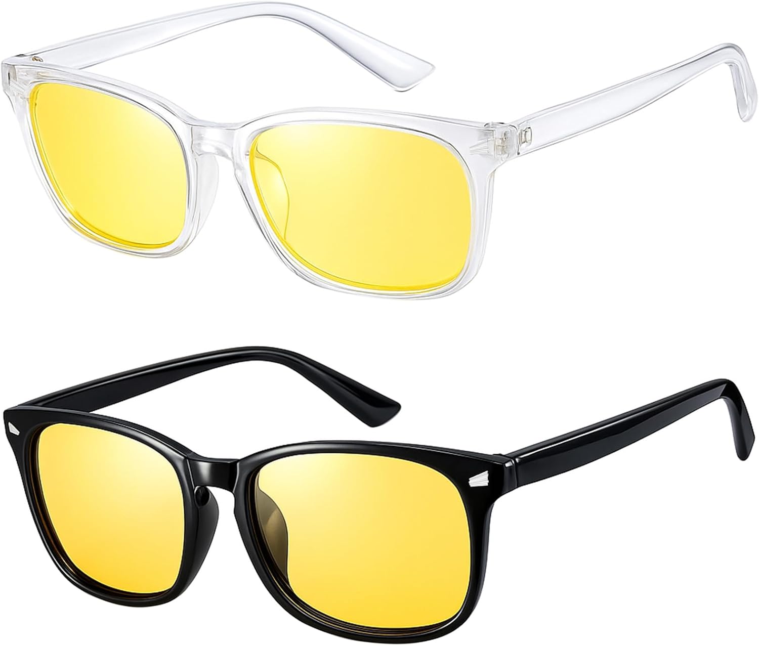 Night Driving Glasses for Women Men, Anti Glare Polarized Yellow Lens Night Vision Glasses for Nighttime Rainy Foggy Black + Clear