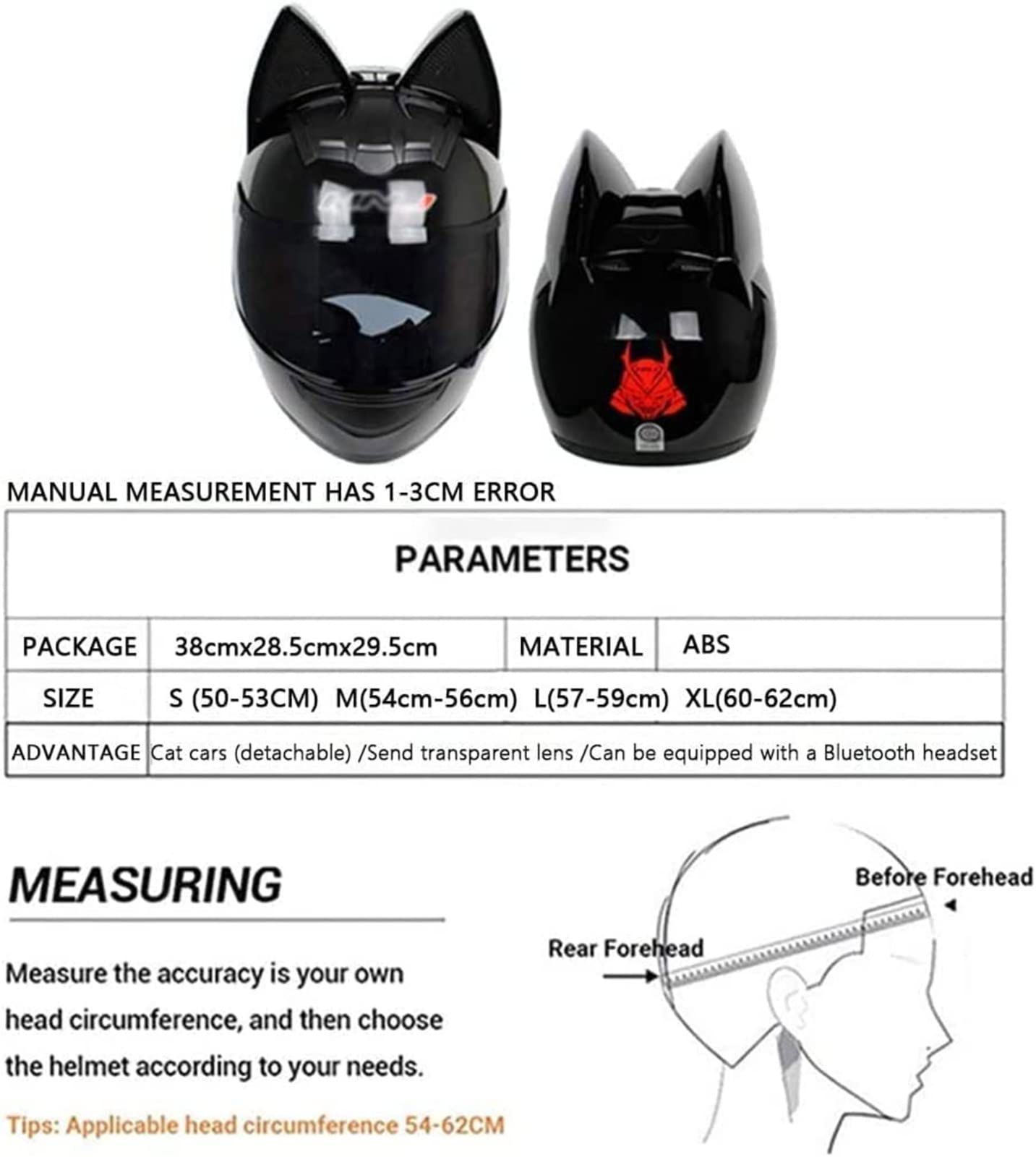 Casques Moto Intégral Oreilles de Chat avec Visière Casque Scooter Racing Motocross Casque Intégraux Homologué Dot/ECE Homme Femme