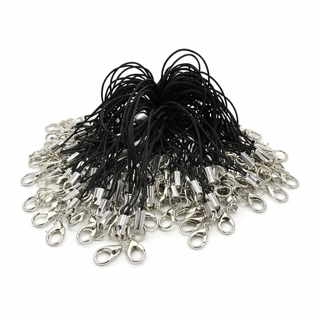 50pcs mobile phone lanyard strap black nylon string cord with metal lobster clasp hook for keychain usb id card holder phone charm diy accessories universal hanging strap durable strong bulk pack.