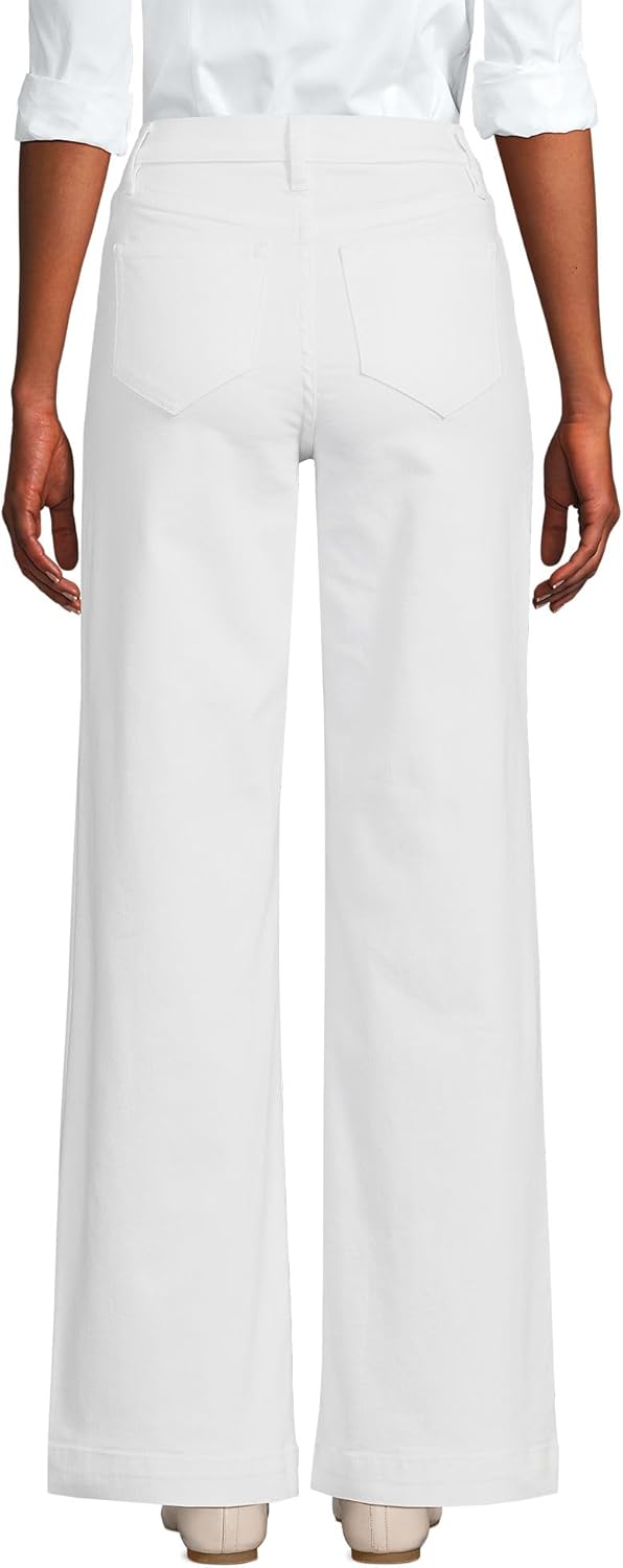 Lands' End Womens High Rise Wide Leg Denim Jeans White Regular 18 32
