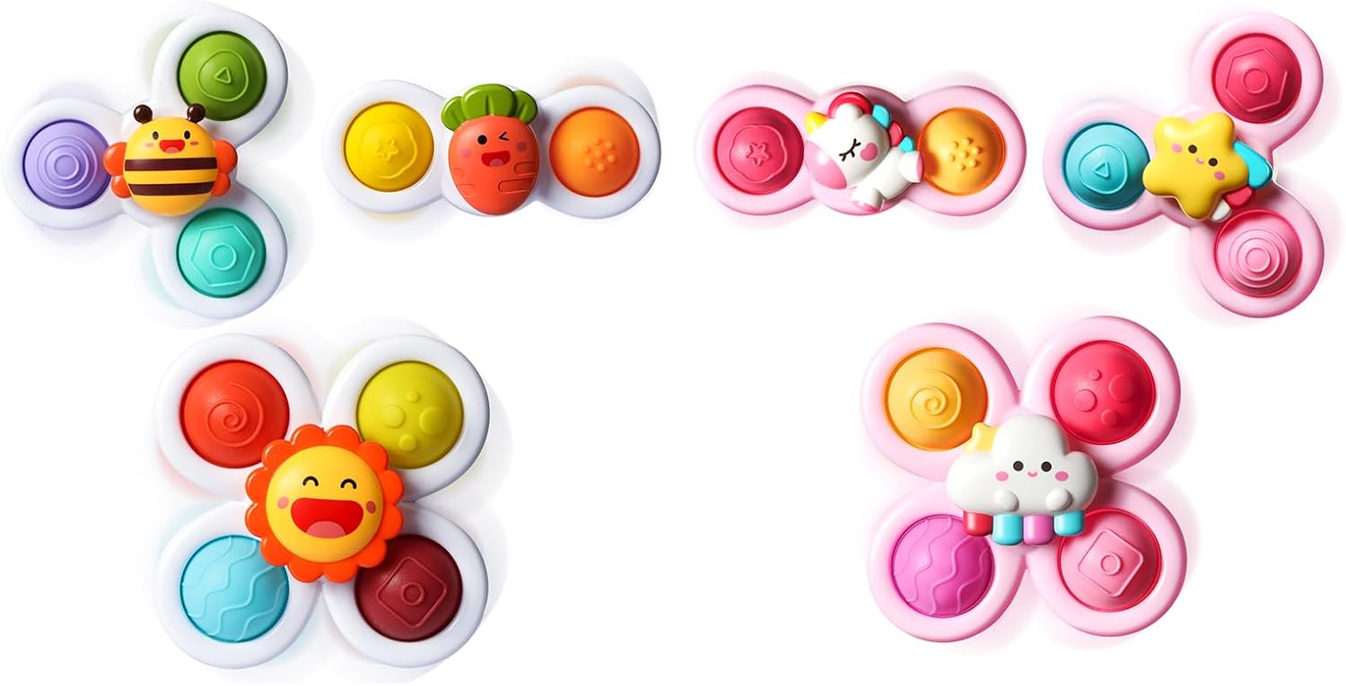 ALASOU 6 PCS Suction Cup Rotating Toys(3 POP+3 Unicorn) for Infant and Toddlers
