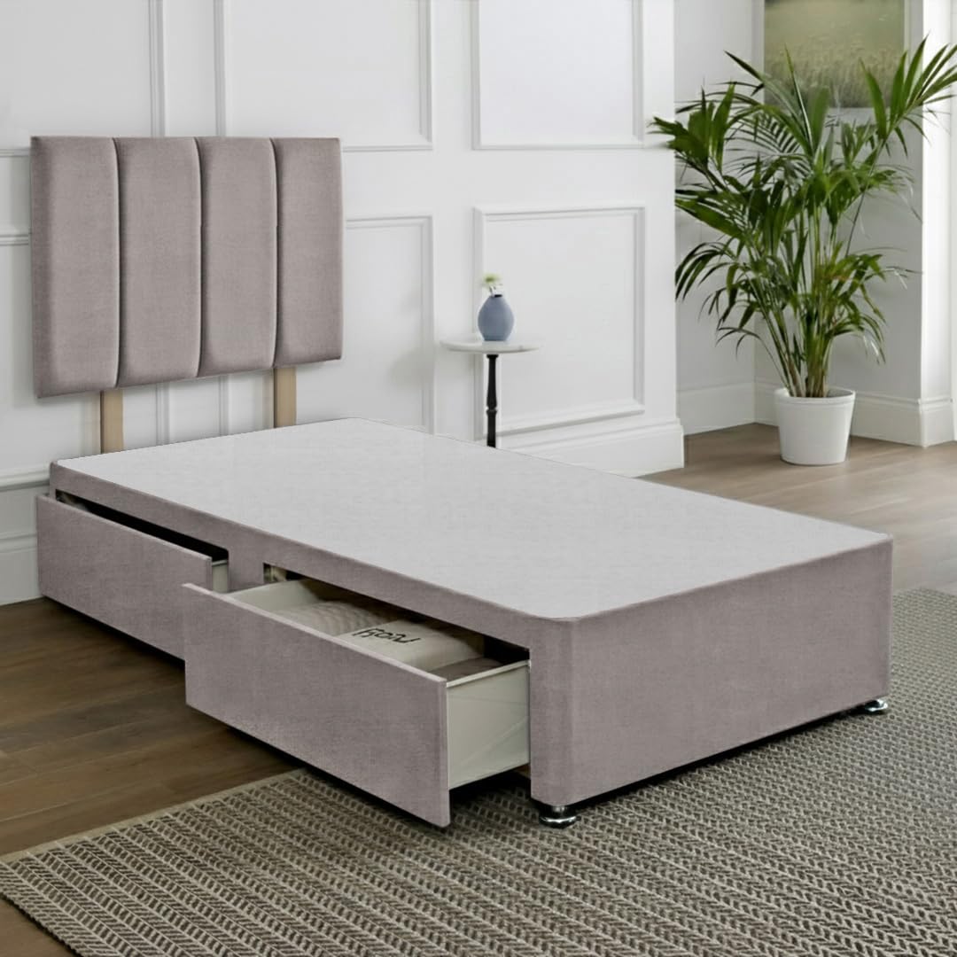SANA SLEEP Single Divan Bed with Headboard & 2 Drawers – Plush Silver Fabric, 3FT UK Made, Bedroom, Guest & Kids’ Room, Space-saving, Luxury Comfort — image 1