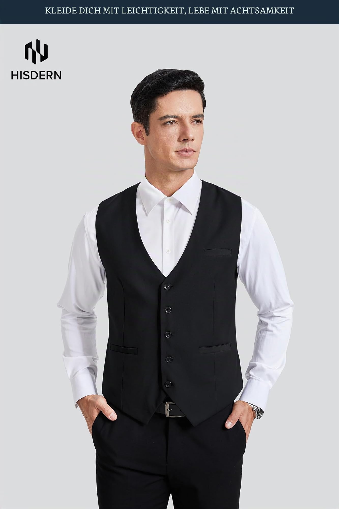 HISDERN Herren Formale Hochzeit Party Weste Baumwolle Einfarbig Weste