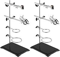 SEUNMUK 2-Pack Lab Stand Set with Retort Rings, Flask & Burette Clamps - Sturdy Rust-Resistant Support for Experiments