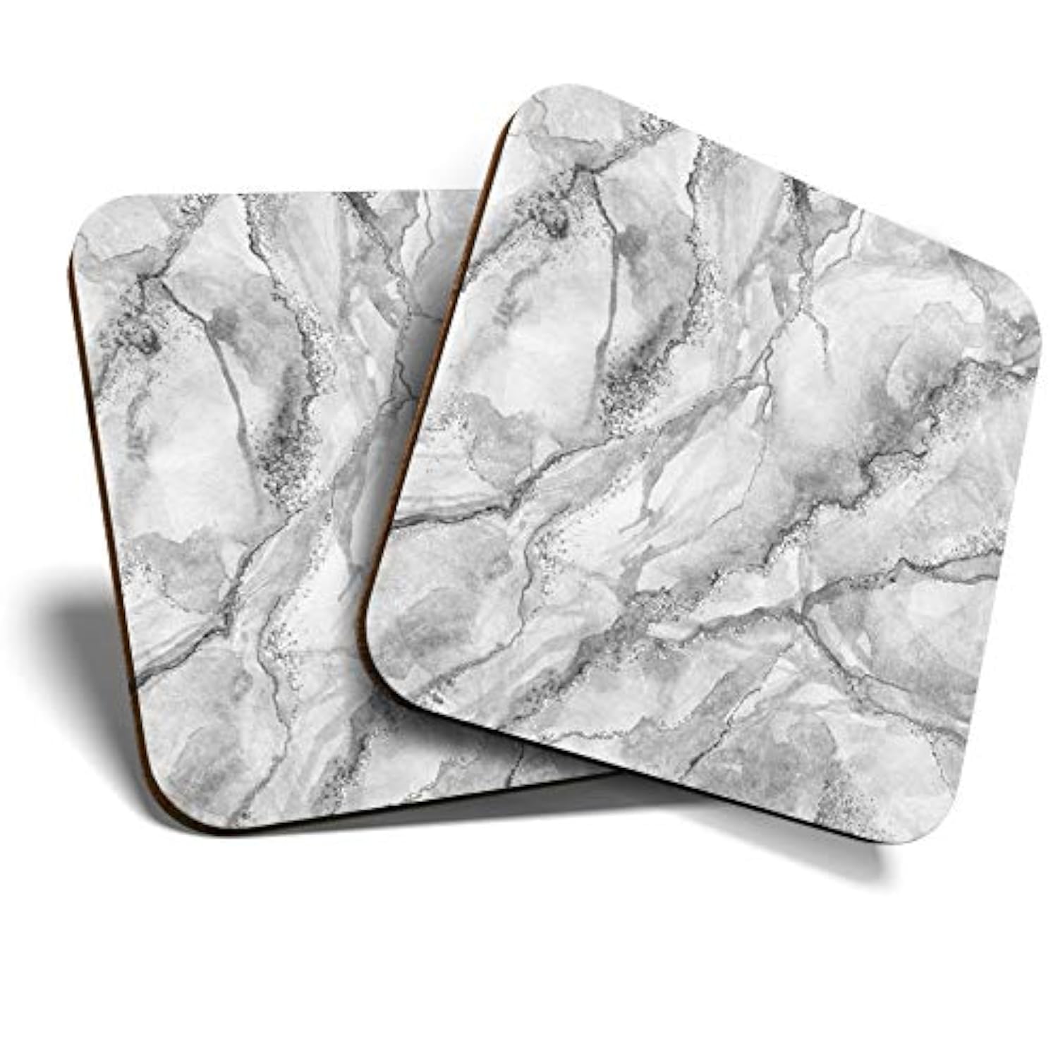 2 x Square Coasters - Grey White Marble Effect Pattern Cork Backed Home Kitchen Accessory Tea Coffee Mug Mat #43767