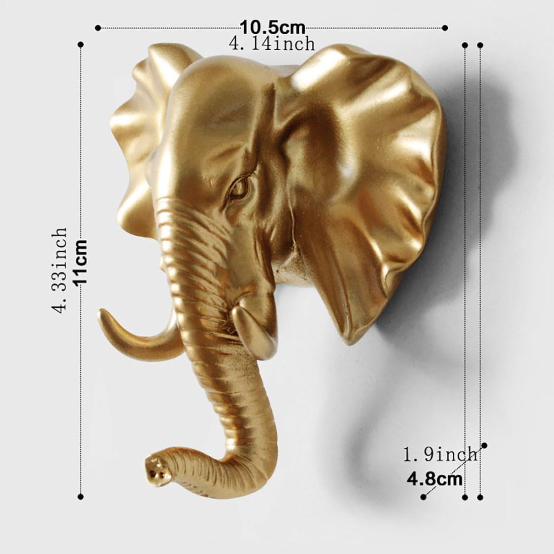 6 Pcs Animal Head Hooks / Single Hooks / Coat Racks Animal Shape Coat Hooks,Home Living Room Bedroom Crafts Decorative Gifts Hanging Clothes Towels Jewelry Keys Coat Racks (Golden Elephant Head Hook) image 2