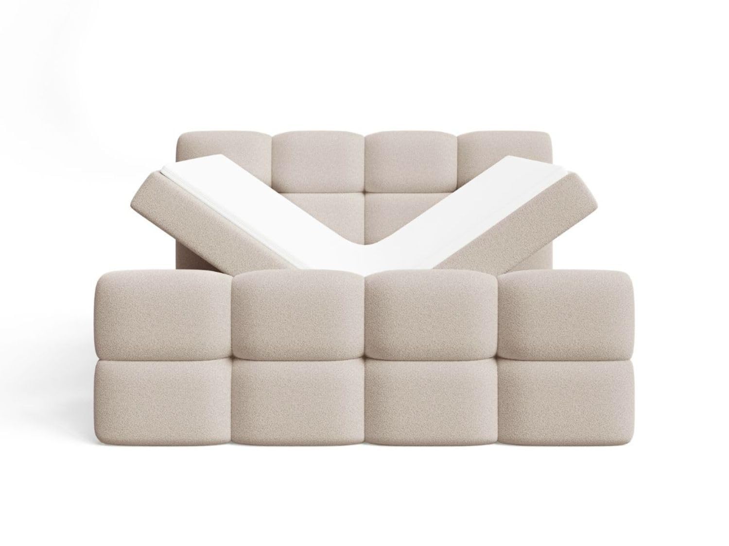 GRAINGOLD Rivon Bett, Boxspringbett mit Bettkasten, Polsterbett mit Bonell-Matratze, Boucle Stoff, mit Topper, mit Kopfteil (Beige, 160x200)
