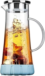 Sponsored Ad - BOQO Glass Water Pitcher,50 Oz Carafe with Lid,Glass Water Jug with Particular Coaster and Brush,Glass Wate...