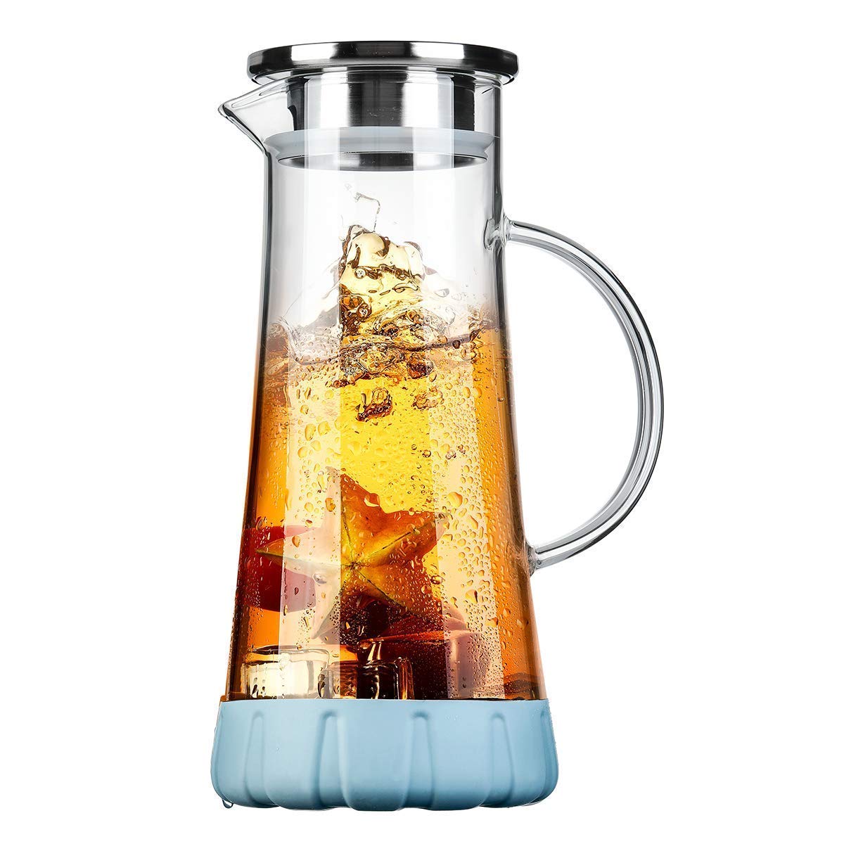 Glass Pitcher, BOQO Water Pitcher With Lid for Juice & Coffee, Hot/Cold Tea Pitcher 50 oz with Particular Coaster and Brush