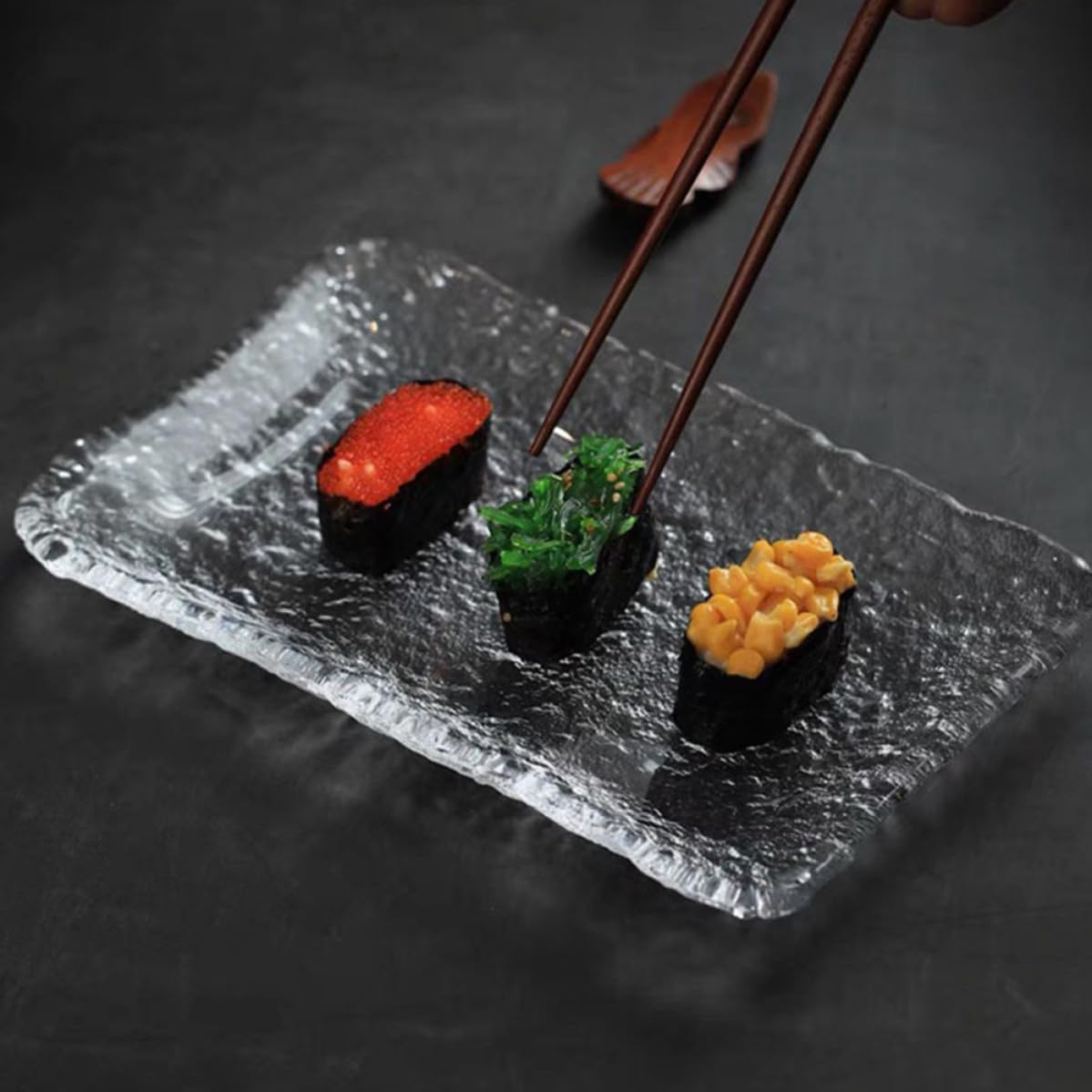 GANAZONO Glass Snacks Plate Simple Style Food Tray Multi-functional and Easy to Store, Portable Sushi Display Plate for Serving Food on Many Occasions