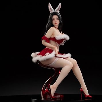 Realistic Anime Figures 12.99in 1/5 Scale Bunny Girl Figure with Christmas Uniform, Sitting Girl Figurine PVC Model Collection Model, Anime Fans Desktop Decoration Gift