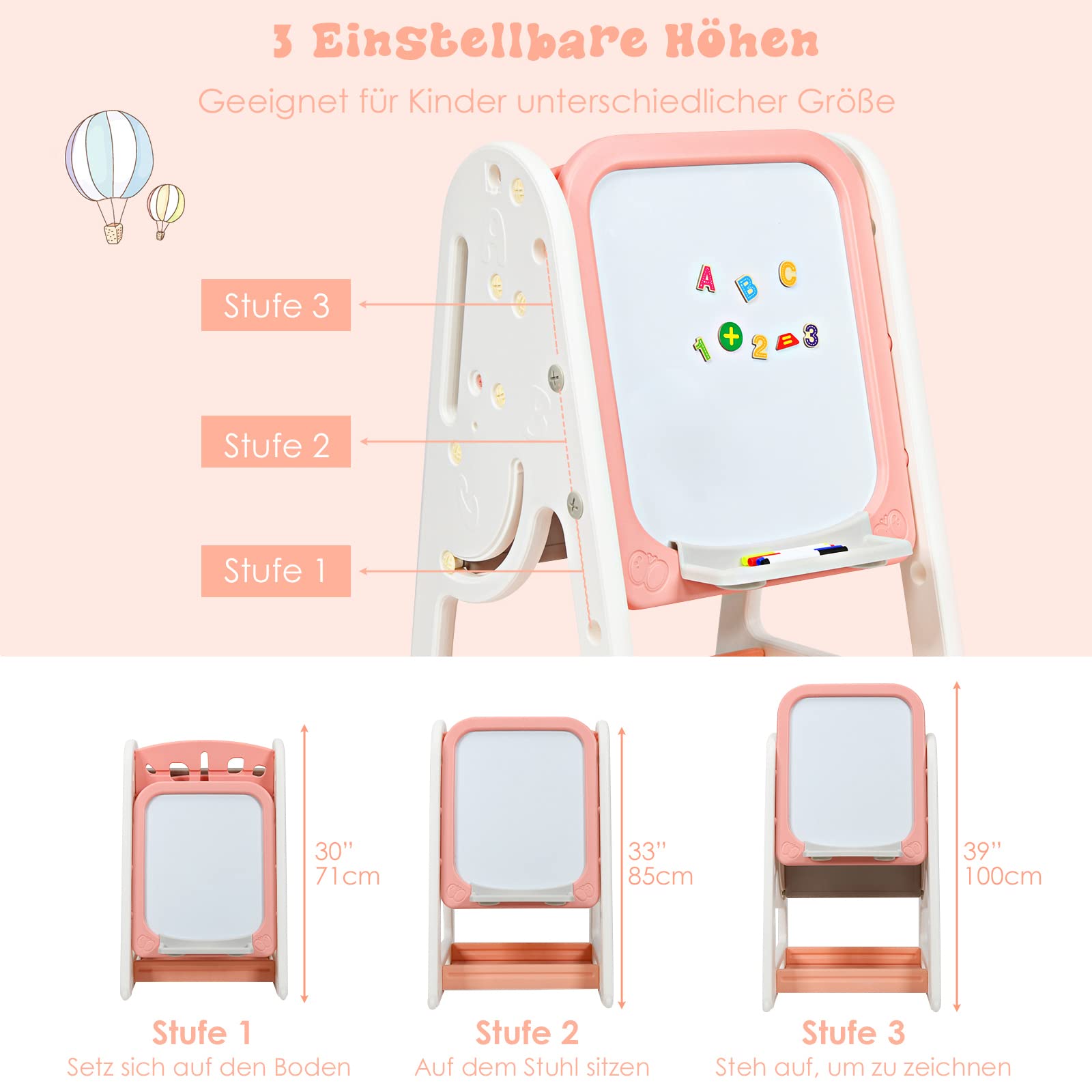 COSTWAY 2 in 1 Kinder Staffelei & Kindersitzgruppe mit Bücherregal, Kindertisch & -stuhl mit Aufbewahrungsablage und klappbarer Tischplatte, Standtafel mit Malzubehör (Orange)
