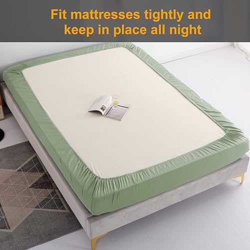 Miniatura 63 de Sábana bajera ajustable individual XL para dormitorio universitario, sábanas 100% algodón egipcio, sábanas bajeras de lujo con bolsillo profundo