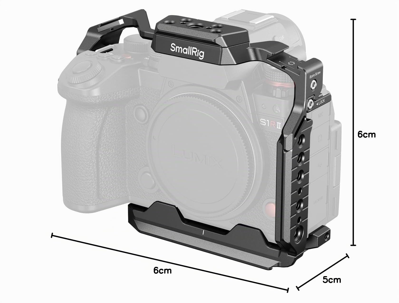 SMALLRIG S1R II Caja para Panasonic LUMIX S1R / S5 / G9, Placa de Liberación Rápida Arca Incluida, Con Agujeros de 1/4"-20 y 3/8"-16, Dos Barras Laterales NATO, Aleta Frío