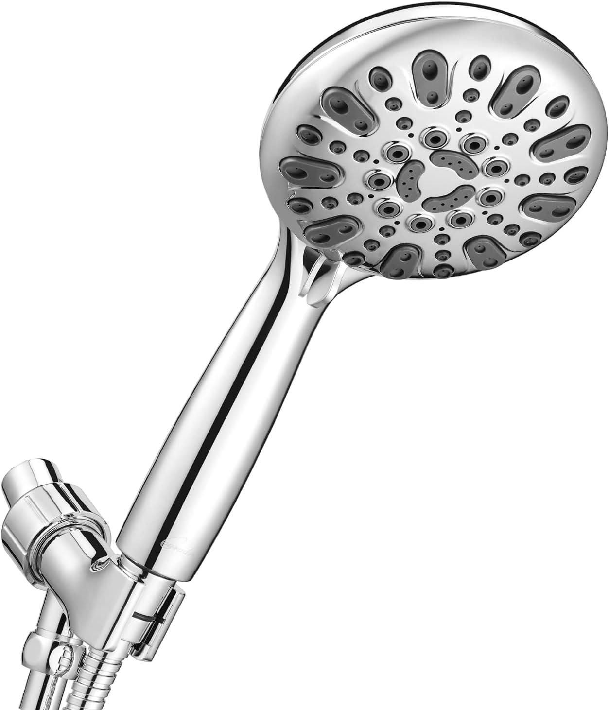 - Handheld Shower Head, 6 Spray Setting High Pressure Shower Head with Brass Swivel Ball Bracket and Extra Long Stainless Steel Hose, Chrome, 5"