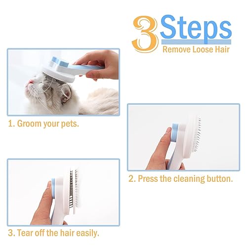 Miniatura 5 de Cepillo para gatos con botón de liberación, lindo masajeador de pelo de mascotas, cepillo para gatos, peine de aseo para gatos para desprendimiento