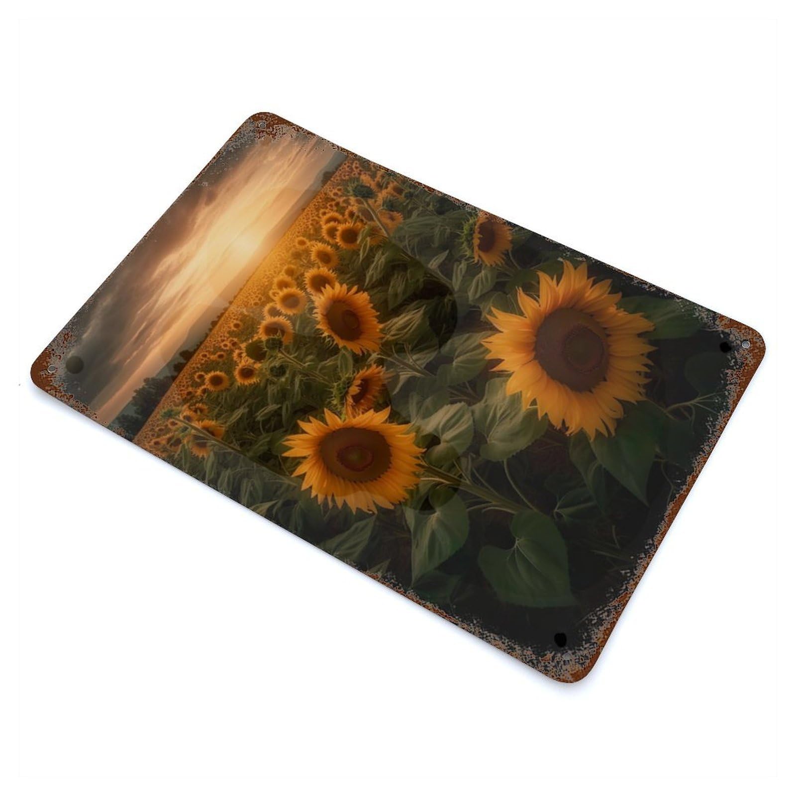 Sunflower Field Farmlands Vintage Rust Metal Sign 11.8"x7.9", Farmhouse Wall Decor for Garage, Pub Or Kitchen