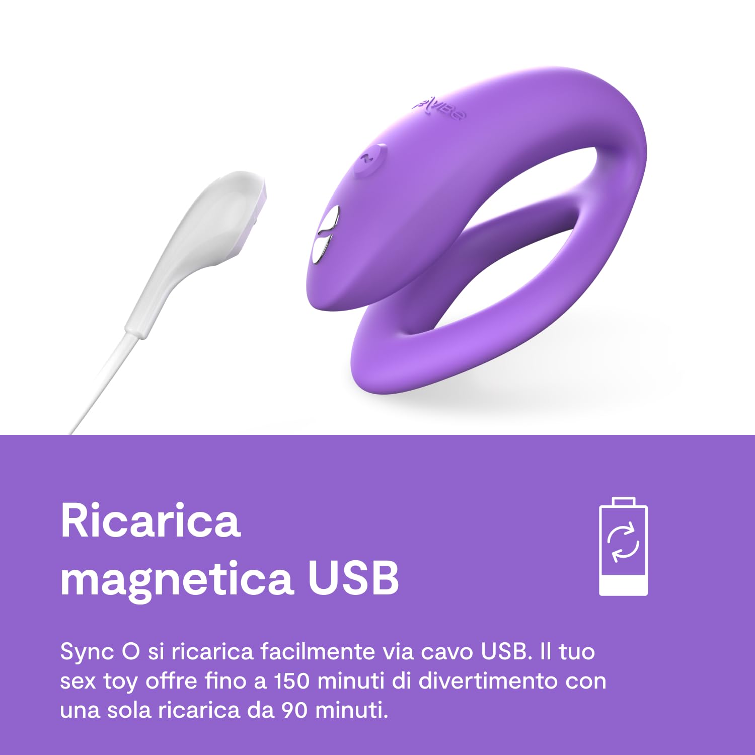 We-Vibe Sync O Vibratore di coppia - Sex toy vibrante a C con telecomando per donne - Controllato tramite app - Stimolazione del punto G e del clitoride - Resistente all'acqua e ricaricabile - viola