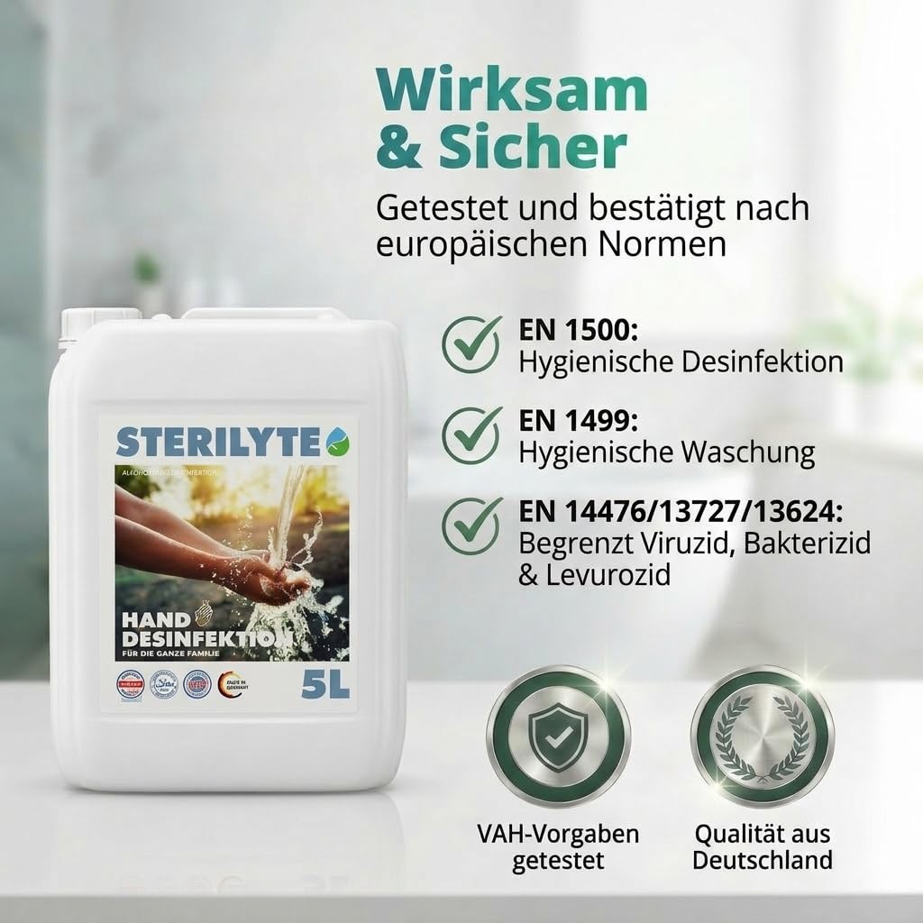 HD Deluxe Händedesinfektion alkoholfrei 5L neutral – Hautschonendes Desinfektionsmittel für Hände im Nachfüllkanister – dermatologisch getestet, BAuA N-120249, EN 1499 & EN 1500 geprüft