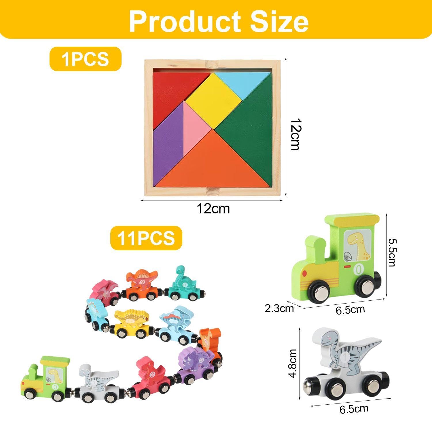 OODJVN 11 Pieces Of Dinosaur Magnetic Train Building Blocks And 1 Set Of Tangram, Early Childhood Education Toys - Image 2