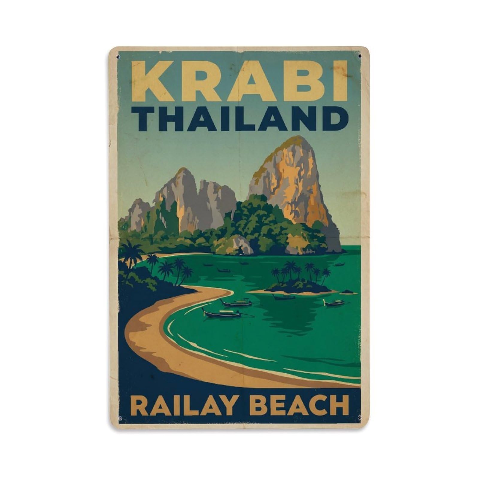 Thailand Krabi Travel Retro Metal Tin Sign Plaque Wall Decor for Cafe, Club Bar, Office, Garden Metal Poster 8x12Inch