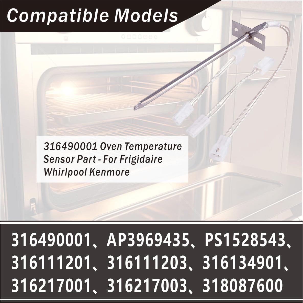 316490001 Oven Temperature Sensor Part - for Whirlpool Kenmore Replacement Oven Temperature Probe - AP3969435, PS1528543, 316111201, 316111203, 316134901, 316217001, 316217003, 318087600
