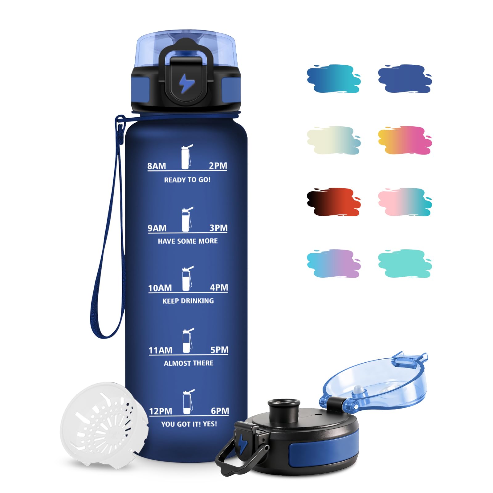 Borraccia Bambina 500ml, Motivazionale Borraccia con Filtro, a Prova di Perdite, Facile da Trasportare, Bottiglia Acqua con Indicatore del Tempo, Bottiglia per Campeggio, Corsa, Viaggio, Ufficio