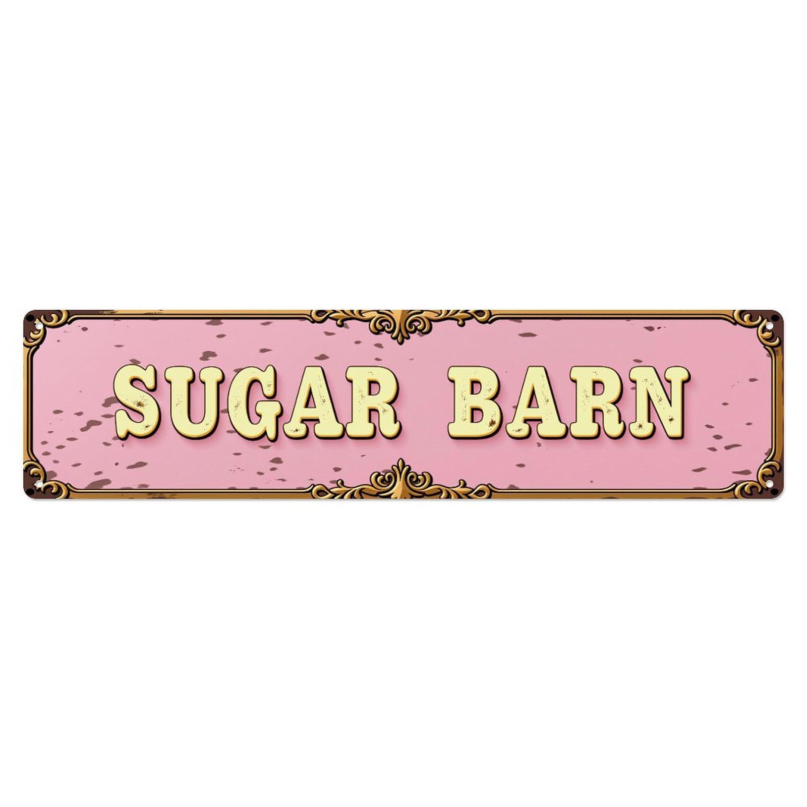 Jdyaojiesheng Vintage Pink Background Gold Decorative Border Text Tin Sign Retro Metal Wall Decor Metal Poster, Home Bar Garage Farmhouse Cafe Wall Art Decoration 4X16inch