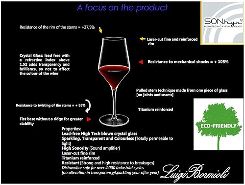 Miniatura 10 de Luigi Bormioli Supremo - Juego de 2 copas de vino burdeos - Elegante cuenco ancho de 22 onzas, copa de vino tinto de cristal, fabricada en Italia.