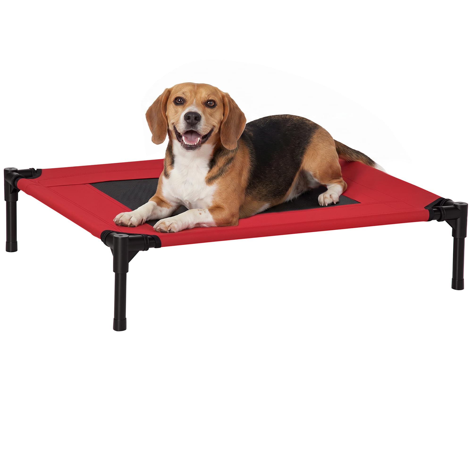 Pawhut Pet Raised Bed Elevated Cool Cot Home Camping Basket Breathable M Red