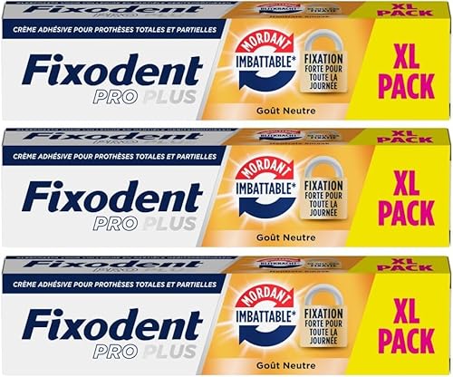 Fixodent Pro plus Crème Adhésive pour prothèses Totales & Partielles Mordant Imbattable 57g XL pack x 3