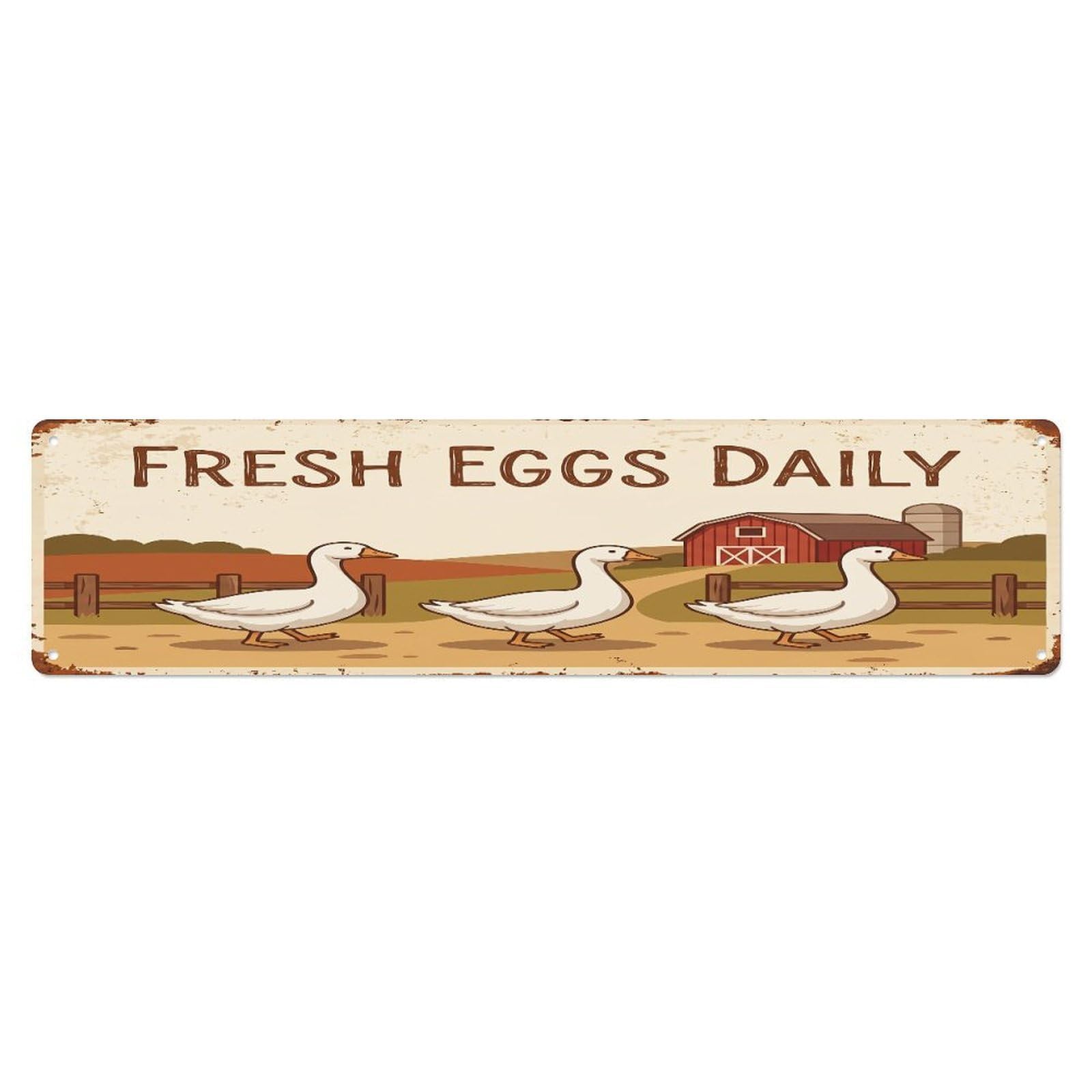 Vintage Geese Farm Scene Fresh Eggs Daily Metal Tin Sign