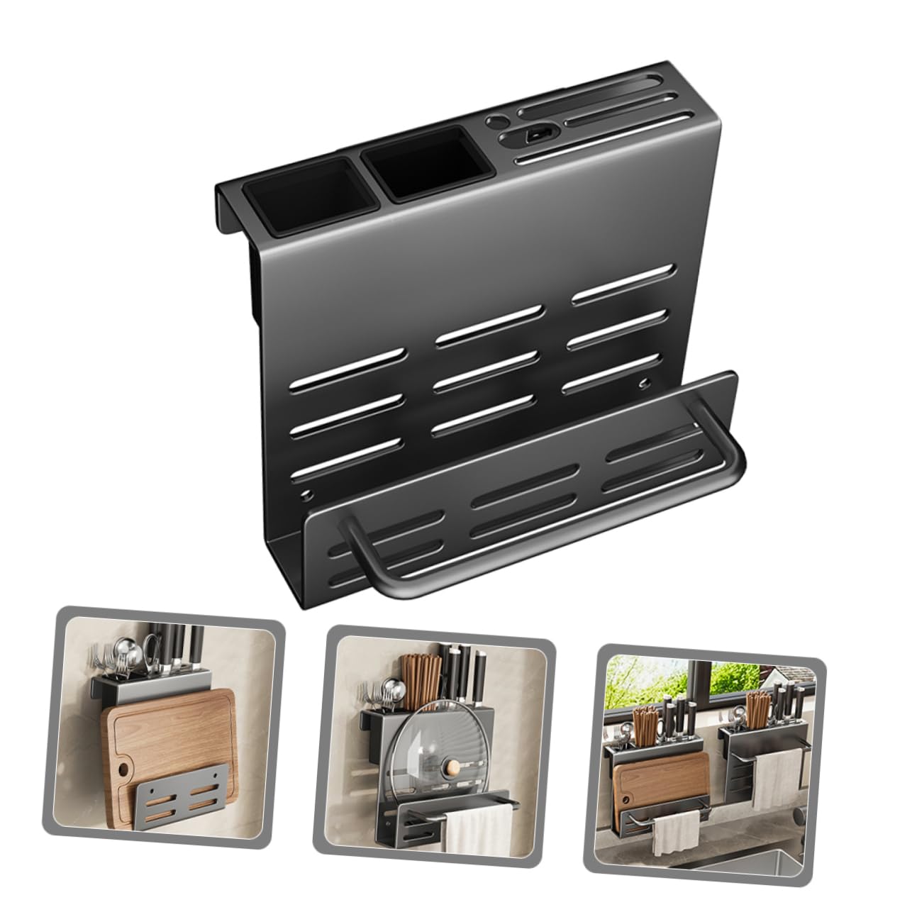 PRETYZOOM Porte-Couverts Mural Multifonction en Acier au Carbone Gris A8