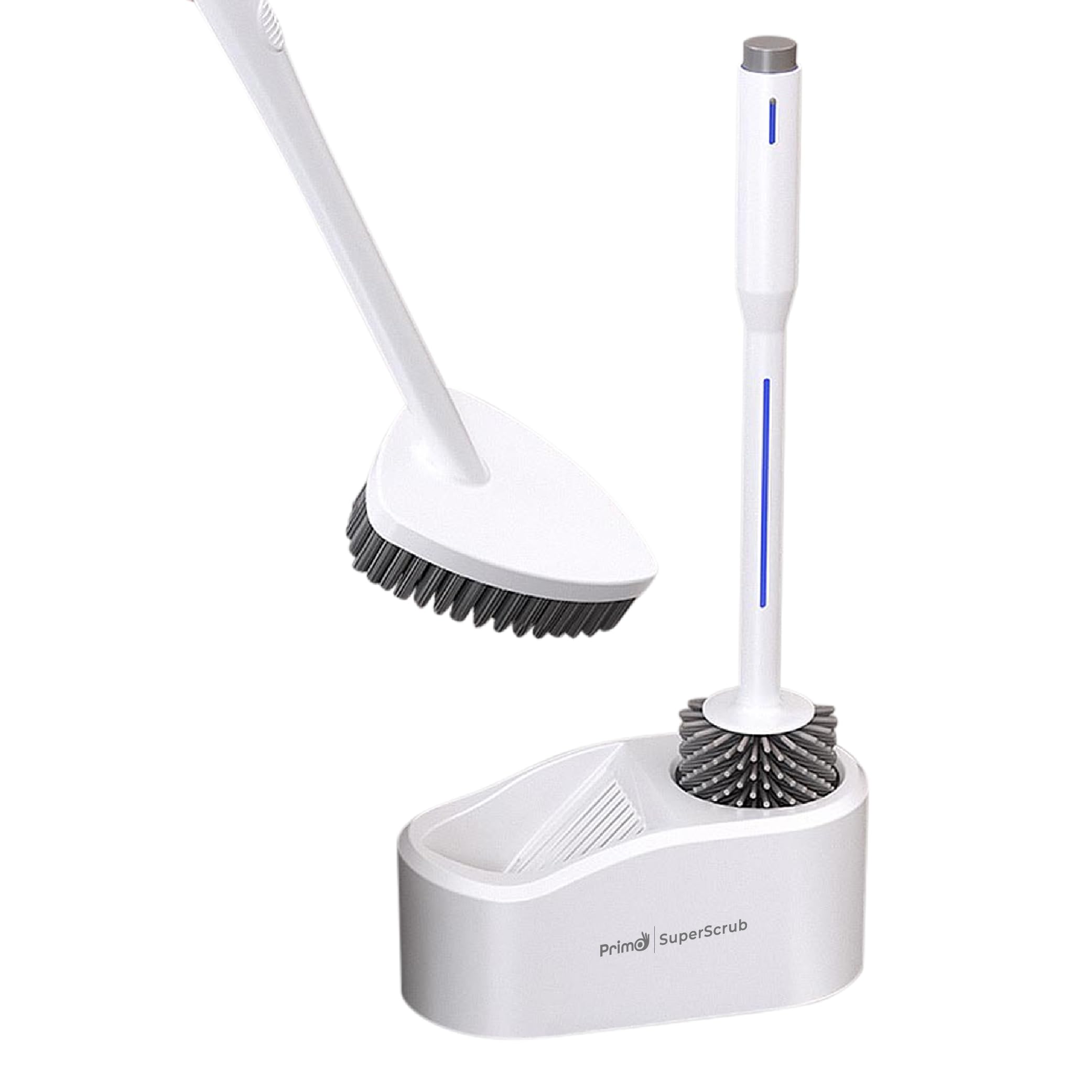 Primo SuperScrub - Premium 2 in 1 Toilet Brush Set with in-Built Liquid Dispenser. Round Silicon Brush for The Toilet Bowl, Triangle PP Brush for The Sink/Flush Tank & Free Wall Mounted Stand | White (B0CRZ7W38B) Amazon Price History, Amazon Price Tracker