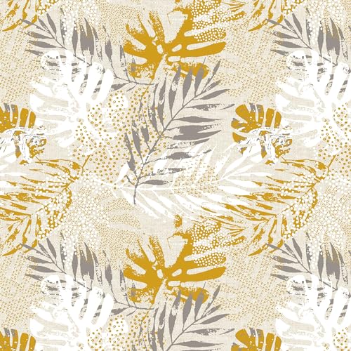 Hulehule Tex - Mantel de Tela resinada Antimanchas, Impermeable.. Estampado Hojas. Ideal para el Comedor, Cocina o salita. Útil para mesas de Todos los tamaños - Selva (140_x_100_cm, Mostaza)