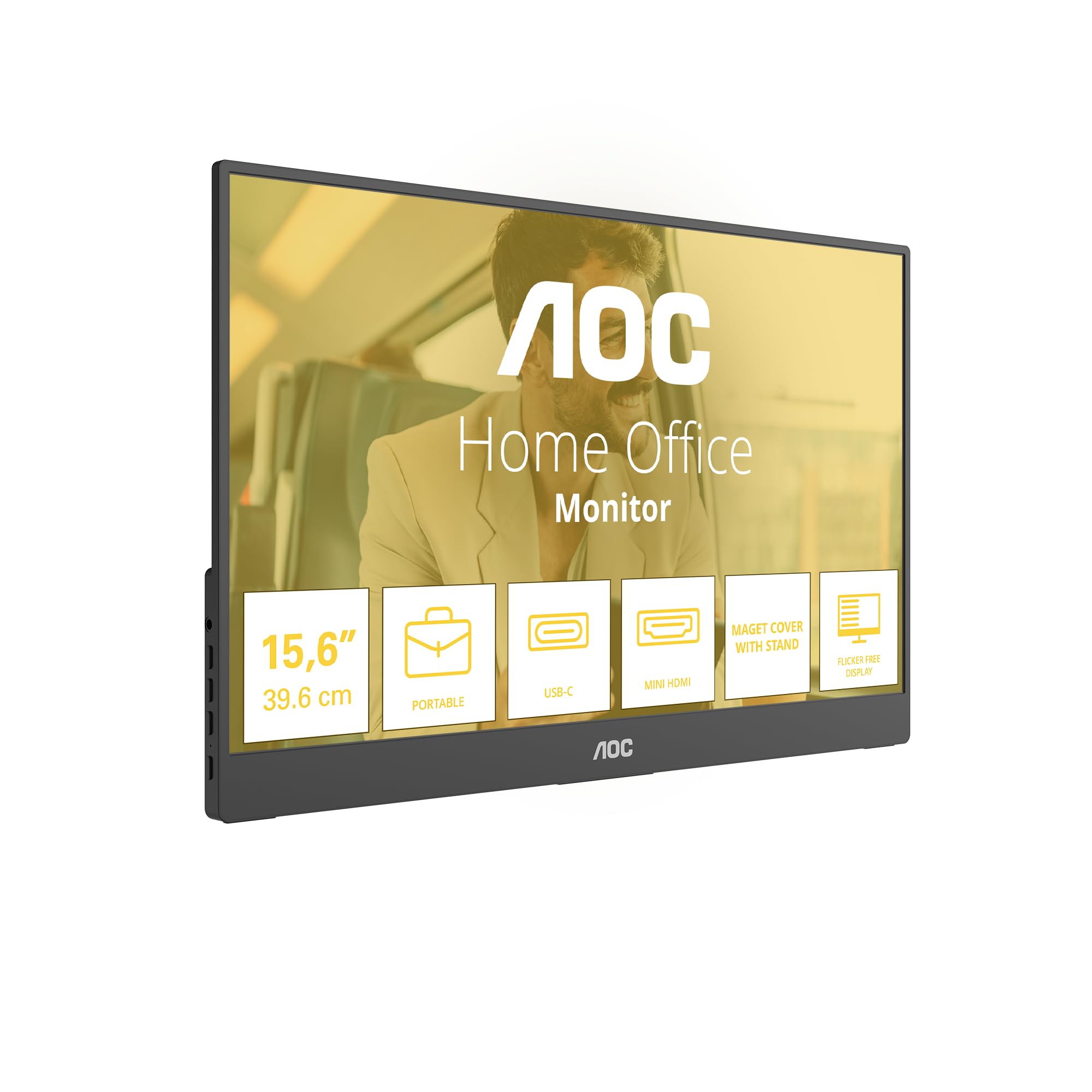 AOC 16T20E2 Monitor FHD 40.6 cm 60 Hz, panel IPS, 5 ms GtG, głośniki, (1920 x 1080 HDMI 1x Mini HDMI USB Hub) czarny