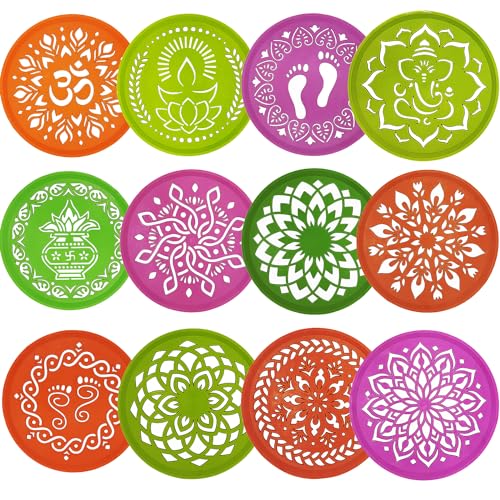 Asecnsion 12 Assorted Design Circle Rangoli Making Stencils Multi...